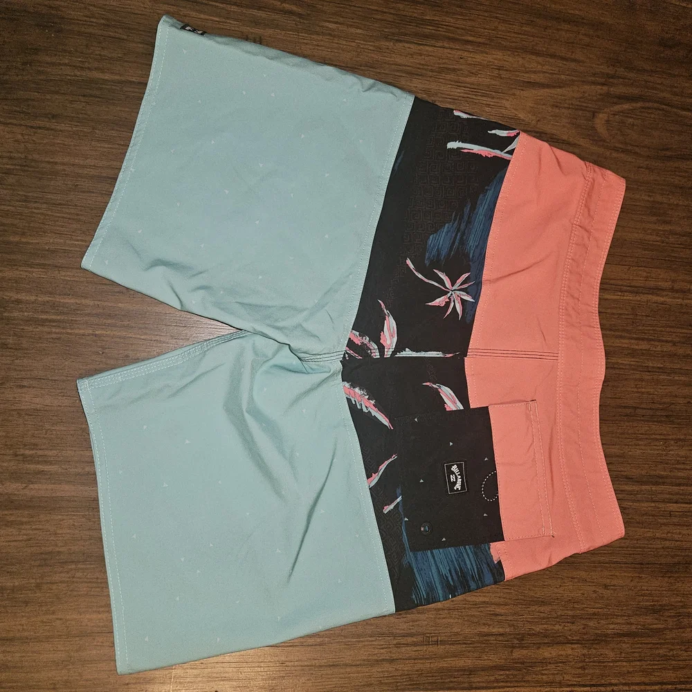 Billabong Kids Coral and Teal Swim Trunks